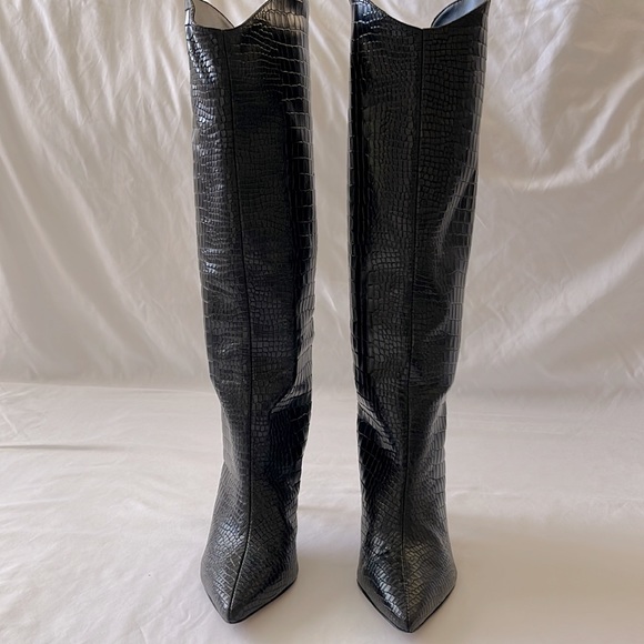 Schutz Maryana Boot - black crocodile-embossed leather - Picture 3 of 5